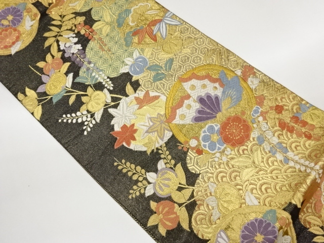 JAPANESE KIMONO / FUKURO OBI / WOVEN SHOCHIKUBAI & FLOWER